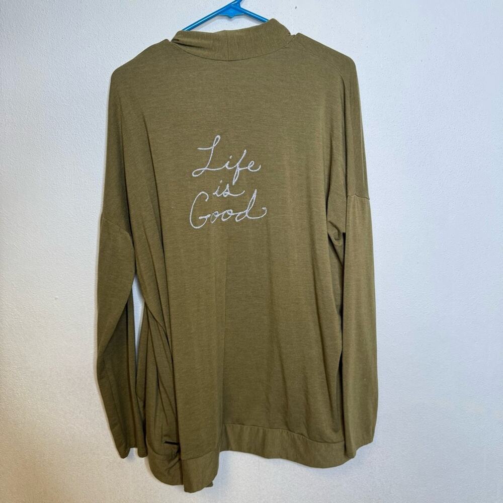 Life is Good Green Embroidered Mature Logo Boho Casual Batwing Cardigan Medium